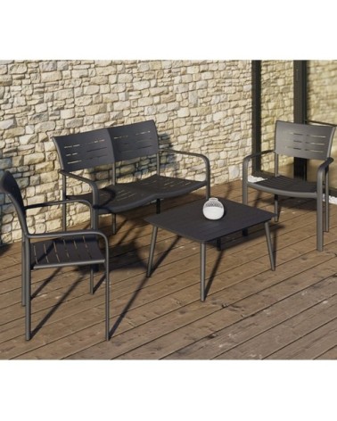 Salon de jardin 4 places en aluminium carbone