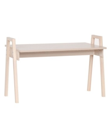 Bureau décor bois et pieds en chêne massif L128 cm - Beige