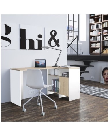 Bureau d'angle industriel avec 3 niches et 1 porte - Blanc