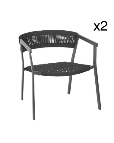 Lot de 2 fauteuils lounge en corde tressée noire