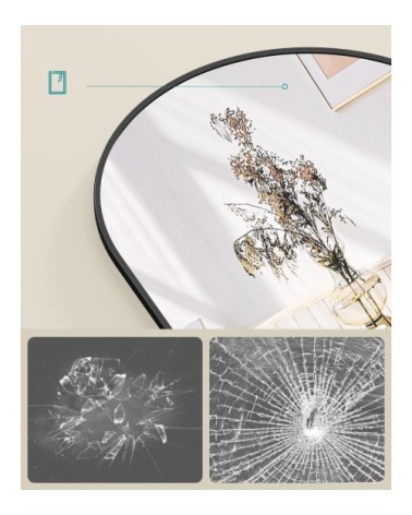 Miroir intégral suspendu 120 x 40 cm miroir courbé verre trempé noir