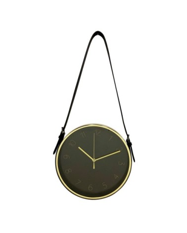 Horloge ronde à lanière noir doré 30,5x30,5cm