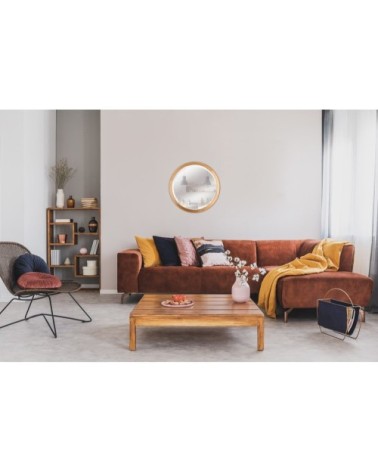 Miroir bois rond biseauté 52,6cm