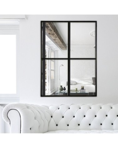 Miroir fenêtre rectangle noir 4 vues 90x120cm