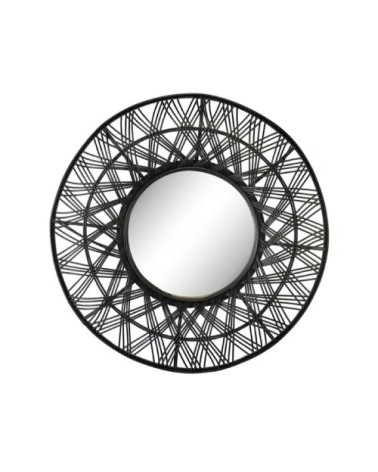 Miroir rond en rotin noir 80cm