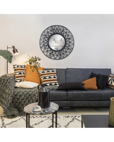 Miroir rond en rotin noir 80cm