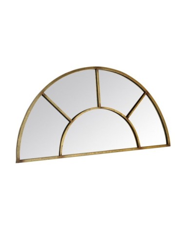 Miroir demi lune effet fenêtre métal doré 92x46cm