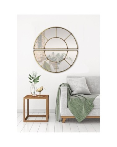 Miroir demi lune effet fenêtre métal doré 92x46cm
