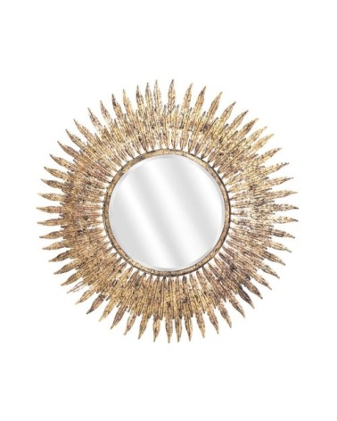Miroir soleil doré verre et feuilles or