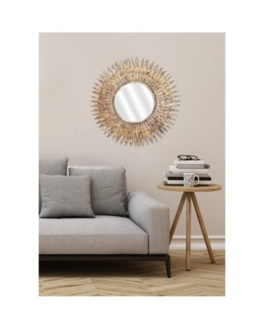 Miroir soleil doré verre et feuilles or