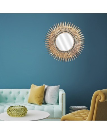 Miroir soleil doré verre et feuilles or