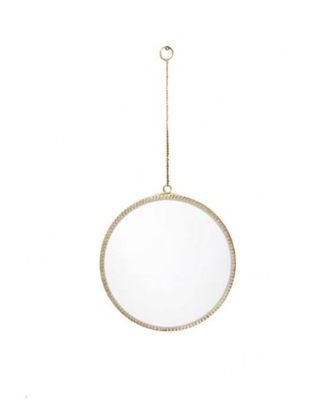 Miroir rond doré à bords festonnés suspendu chaînette