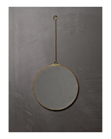 Miroir rond doré à bords festonnés suspendu chaînette