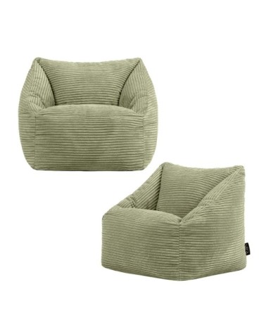 Lot de 2 poufs fauteuils enfant velours côtelé vert sauge
