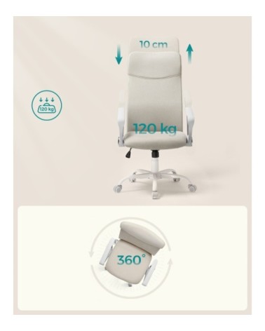 Fauteuil de bureau siège pivotant assise rembourrée inclinable beige