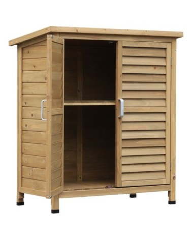 Armoire de jardin portes persiennes toit bitumé jaune