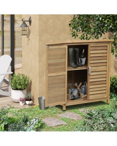 Armoire de jardin portes persiennes toit bitumé jaune