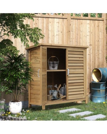 Armoire de jardin portes persiennes toit bitumé jaune