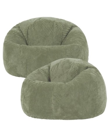 Lot de 2 poufs velours côtelé vert sauge