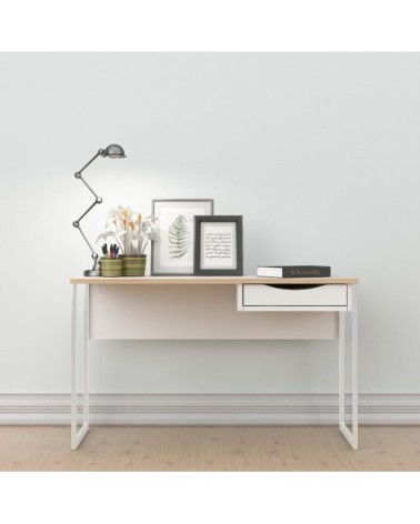 Bureau 1 tiroir avec piètement métallique l130 cm - blanc