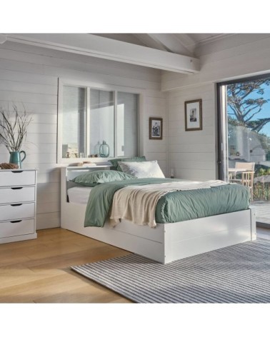 Lit coffre bois massif blanc 140 x 190 cm