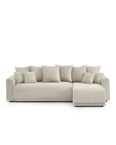 Canapé d'angle convertible en velours côtelé 4 places beige