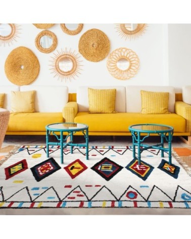 Tapis 100 % coton esprit berbère blanc 160x230