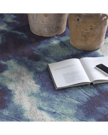 Tapis décoratif en coton impression digital tie dye bleu 160x230 cm