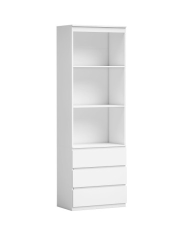 Bibliothèque de rangement haute 3 étagères 3 tiroirs bois blanc