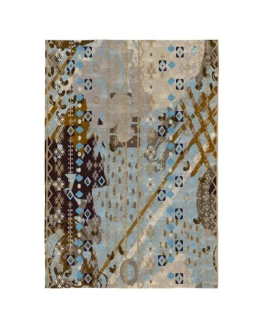 Tapis de salon en coton imprimé marron gris et blue 160x230 cm