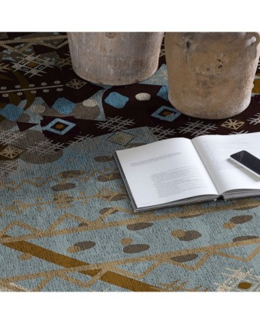 Tapis de salon en coton imprimé marron gris et blue 160x230 cm