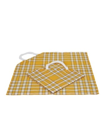 Lot de 2 bavoirs coton carreaux vichy Normand jaune 50x50