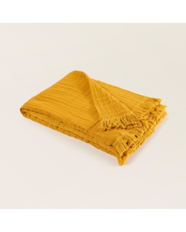 Plaid 140x200 cm Ocre  en Coton recyclé,Coton