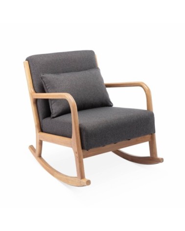 Fauteuil à bascule design bois et tissu gris foncé