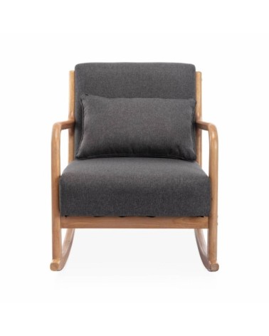 Fauteuil à bascule design bois et tissu gris foncé