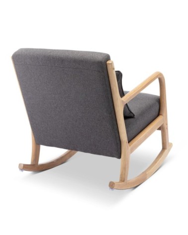 Fauteuil à bascule design bois et tissu gris foncé