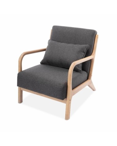 Fauteuil en bois avec tissu gris foncé 65x 80x79cm