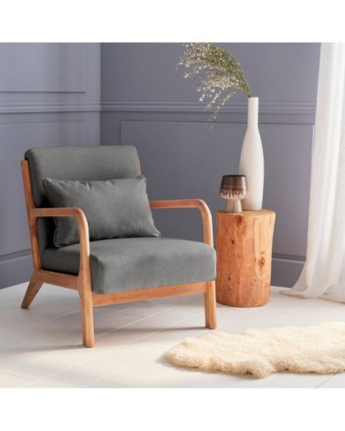 Fauteuil en bois avec tissu gris foncé 65x 80x79cm