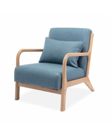 Fauteuil en bois avec tissu bleu 65x 80x79cm