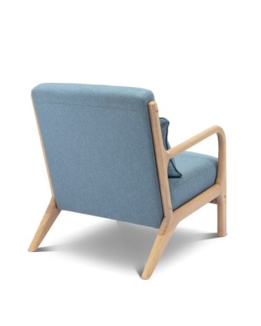 Fauteuil en bois avec tissu bleu 65x 80x79cm