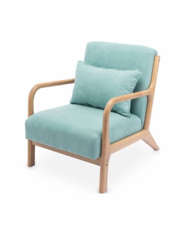 Fauteuil en bois avec tissu vert d'eau 65x 80x79cm