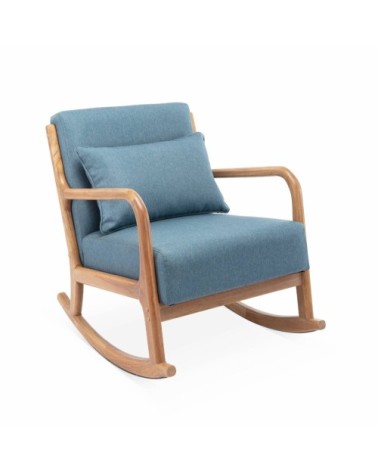 Fauteuil à bascule design bois et tissu bleu