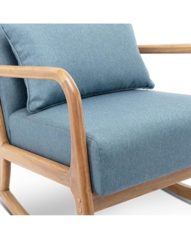 Fauteuil à bascule design bois et tissu bleu