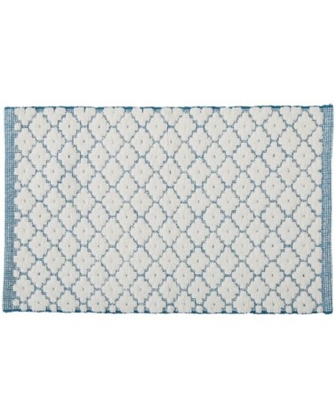 Tapis de bain en coton fantaisie blanc et bleu 50x80cm