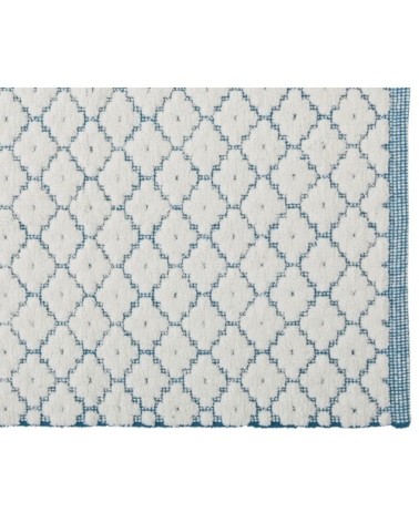 Tapis de bain en coton fantaisie blanc et bleu 50x80cm