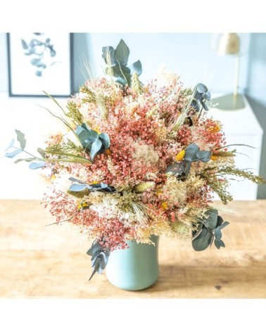 Bouquet de fleurs séchées XL à base de gypsophile rose et d'hortensia
