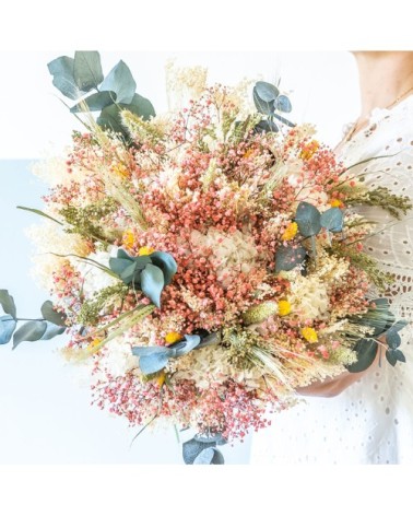 Bouquet de fleurs séchées XL à base de gypsophile rose et d'hortensia