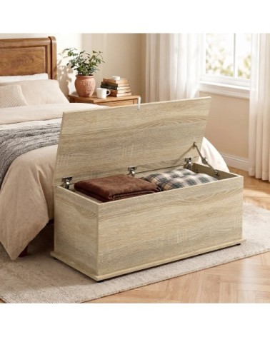 Coffre rangement couvercle rabattable panneaux de particules naturel
