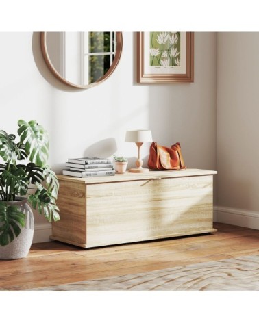 Coffre rangement couvercle rabattable panneaux de particules naturel