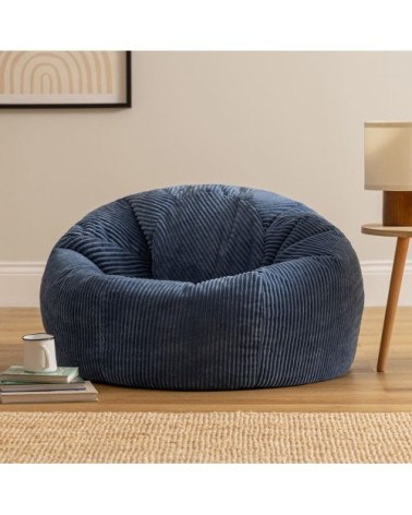 Pouf velours côtelé bleu jean